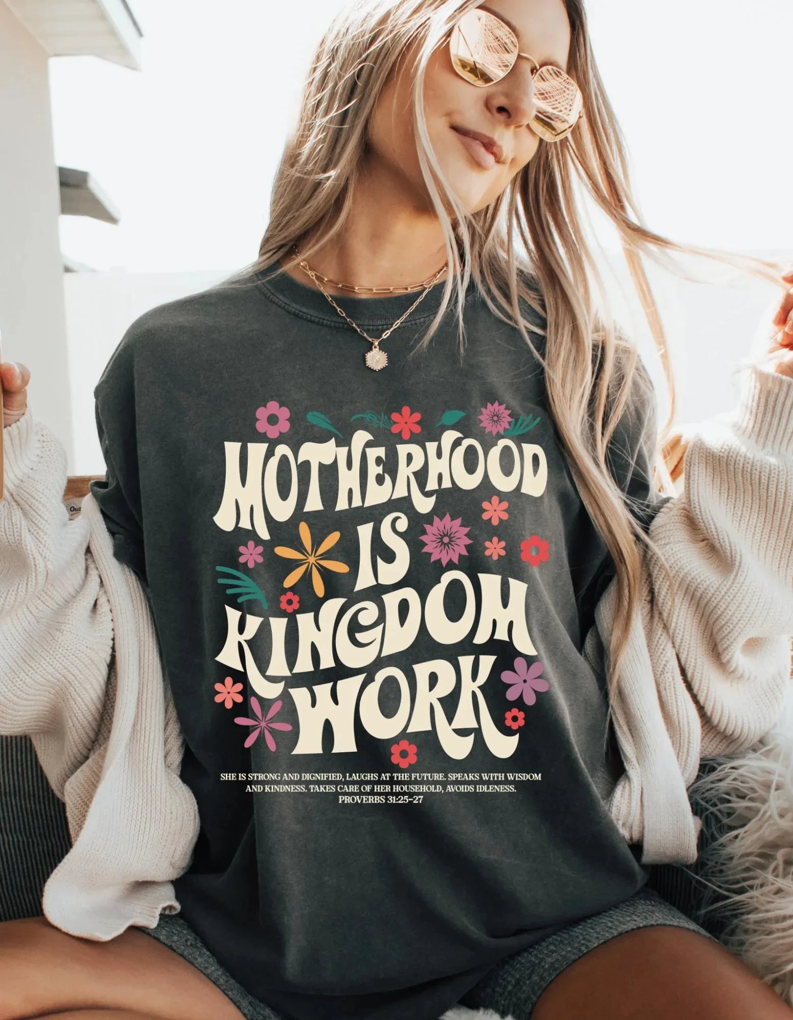 Women Christian Mom T-Shirt: Motherhood Is Kingdom Work Unisex Tee Cotton Short Sleeve Streetwear Oversized Loose Casual