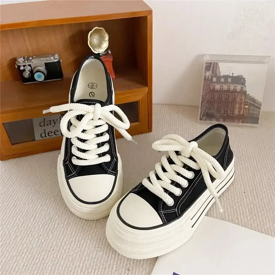 

Classic Cream Thick Sole White Canvas Sneakers 2025 Women's Ins Trendy Breathable Low Cut Footwear​