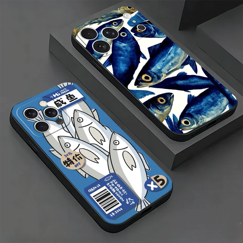 Soft Phone Case For iPhone 17 16 Pro Max 15 Discounted Salted Fish 16E 17E 14 Plus 13 Mini 12 XS 7 SE 8 Air Black Cover Shell