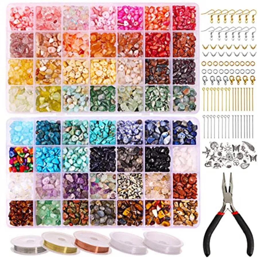 Jewelry Making Supplies Kit 1800pcs 56 Colors Crystal Beads, Bracelet Making Kit Gemstone Chip Beads Irregular Natural Stone Je