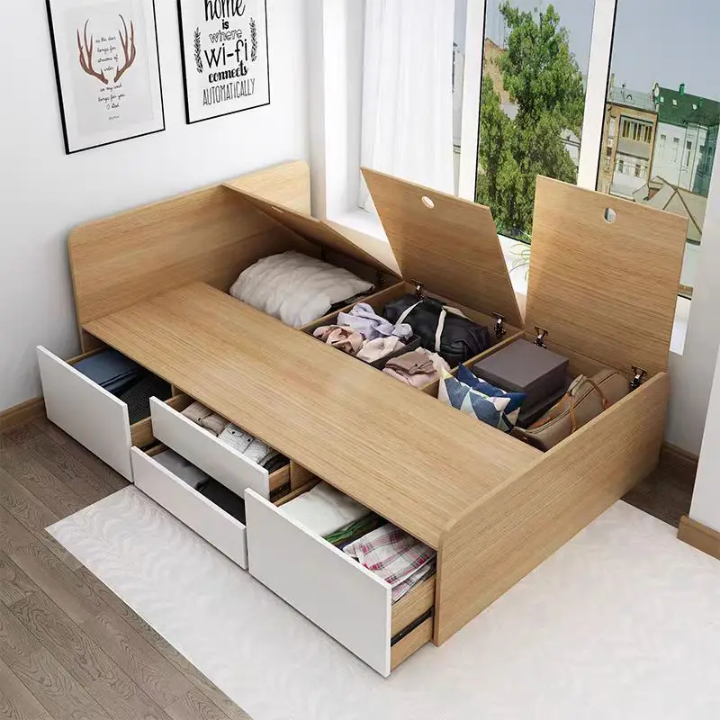 Children's Design Modern Storage Single Children's Bed with Drawer Tatami Frame Box Bedroom Furniture Wooden