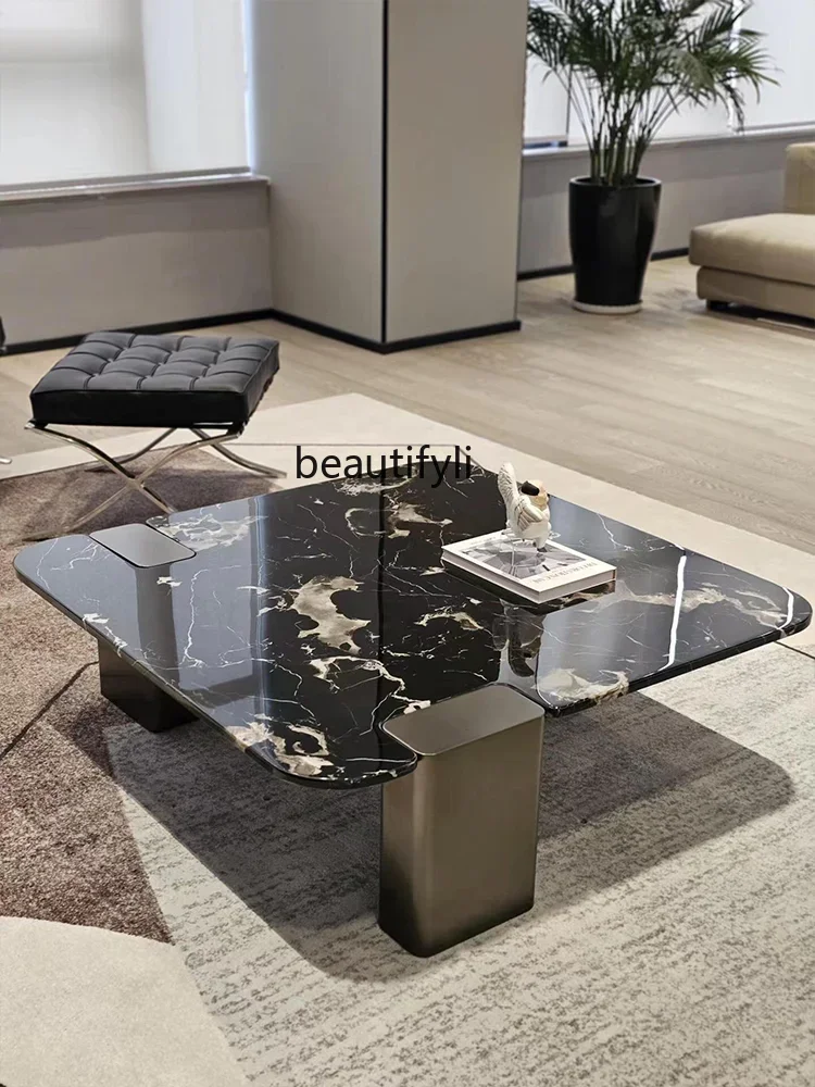 

Italian minimalist natural marble coffee table light luxury high-end designer living room