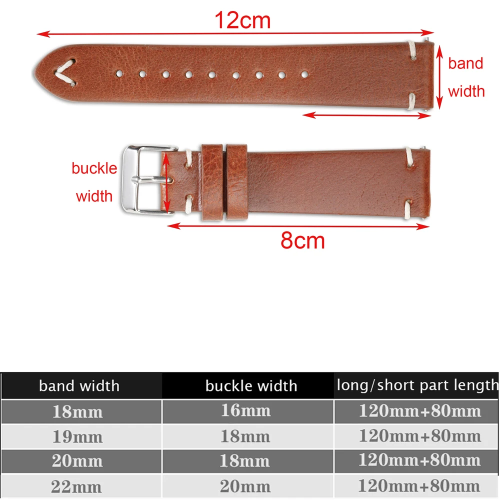 Vintage Oil Wax Genuine Leather Watch Strap 18mm 19mm 20mm 22mm  Brown Black Watchbands for Samsung Galaxy Watch Band Bracelet