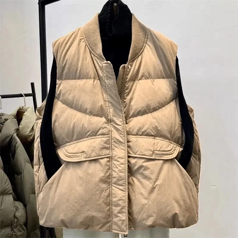 

2025 New Winter Down Cotton Vest Jacket Women's Sleevele Stand Parkas Warm Short Vest Coat Female Waistcoat Overcoat Ladies Tops