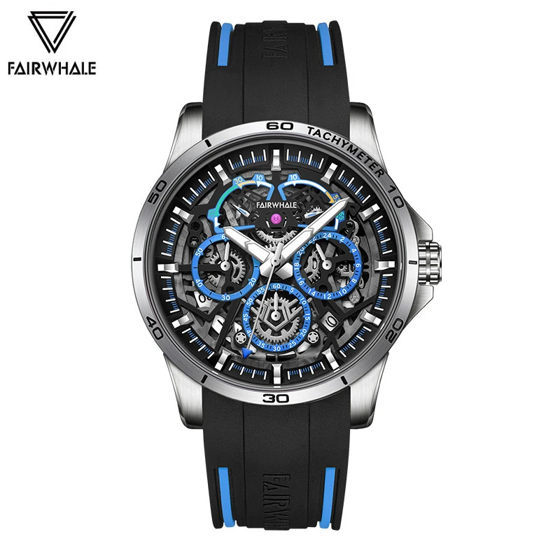 Top Brand Mark Fairwhale Fashion Watch For Men Luxury Stainless Steel Quartz Watch Sport Silicone Strap Blue Wristwatch Man 2024