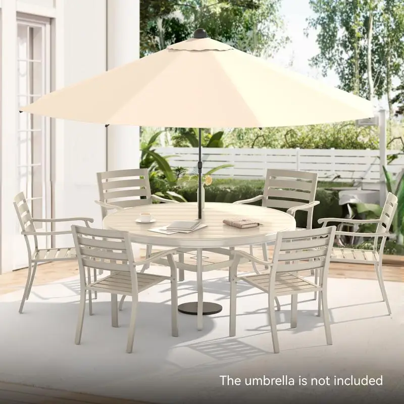 7-Piece Outdoor Patio Dining Set with 6 Stackable Metal Chairs and 52.95-Inch Round Table for Garden, Backyard, or Deck Use