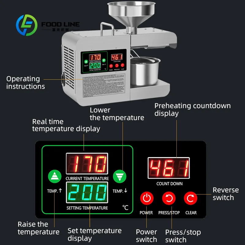 Customized Small Mini Oil Press Machine  304 Stainless Steel Cold/Hot Press for Peanut Sesame Sunflower Seeds Home Business Use