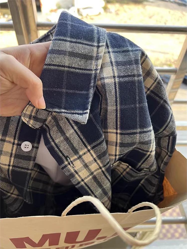 Autumn Aosphere Plaid Long Sve irt Men's Loose Casual Outerwear American Lazy Sle Button up Cotton Polyester Blend