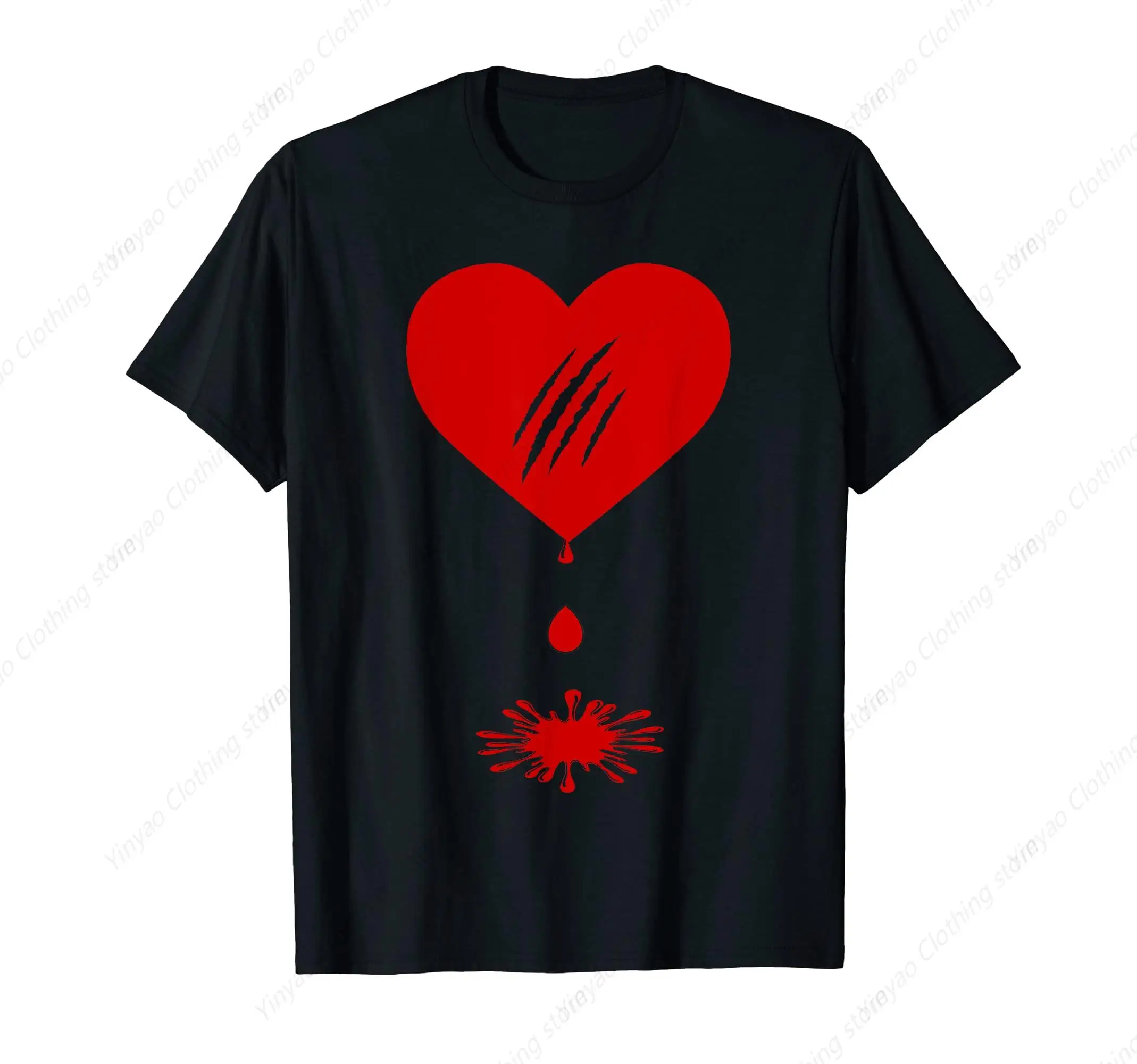 Heartbreak Blooddrop Scratch Pattern Men's Cotton Cool Men's T-shirt Red Black Shirt