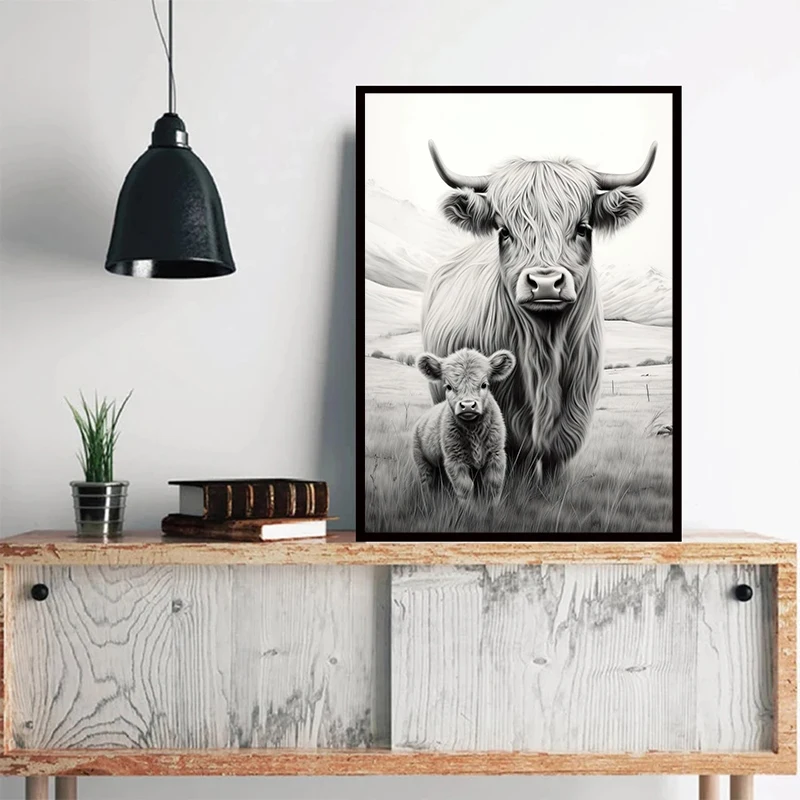 Cute Highland Cows Cattle Baby Canvas Painting and HD Print Wall Art Picture for Nordic Living Room Kid' Room Home Decor Gifts