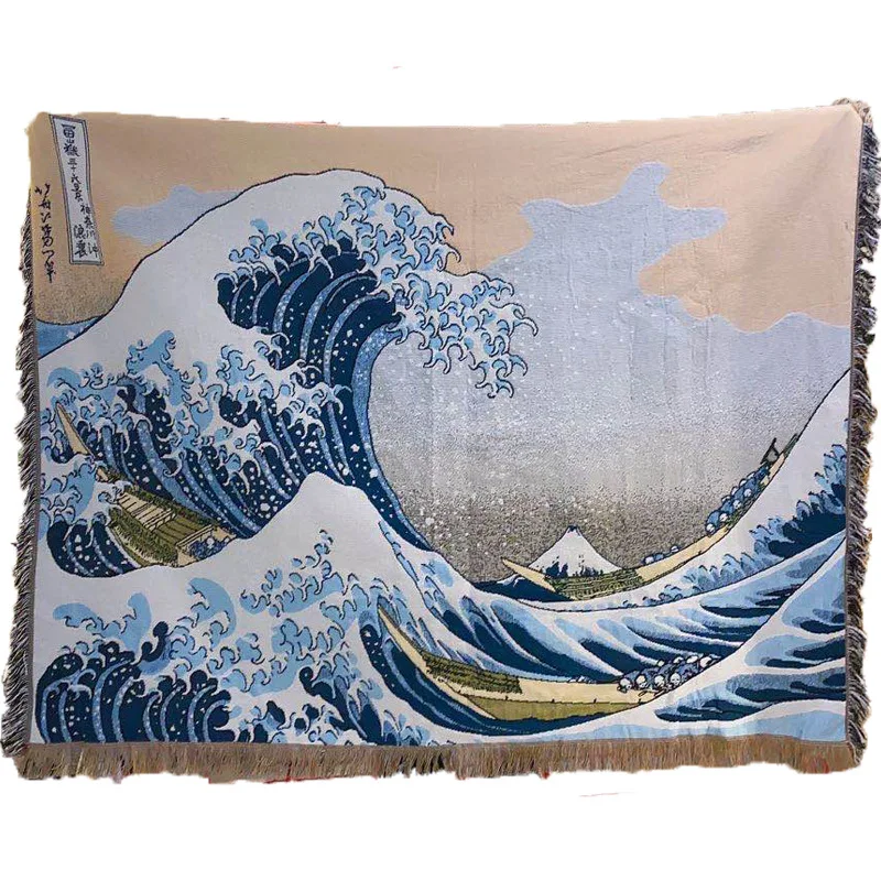 Japanese Ukiyo-e Tapestry Surfing Decorative Blanket Multi Purpose Wall Hanging Cotton Sofa Cover Throw Cloth