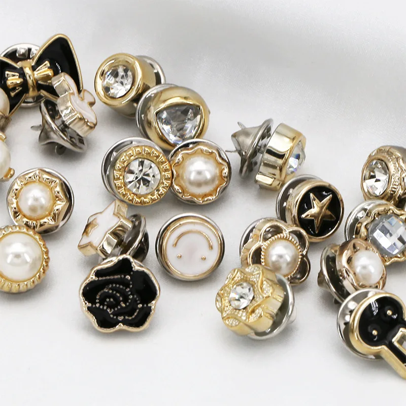 Pearl Rhinestones Button Brooch Prevent Accidental Exposure Buttons Brooch Pins Badge Detachable Cufflinks for Sewing Clothes