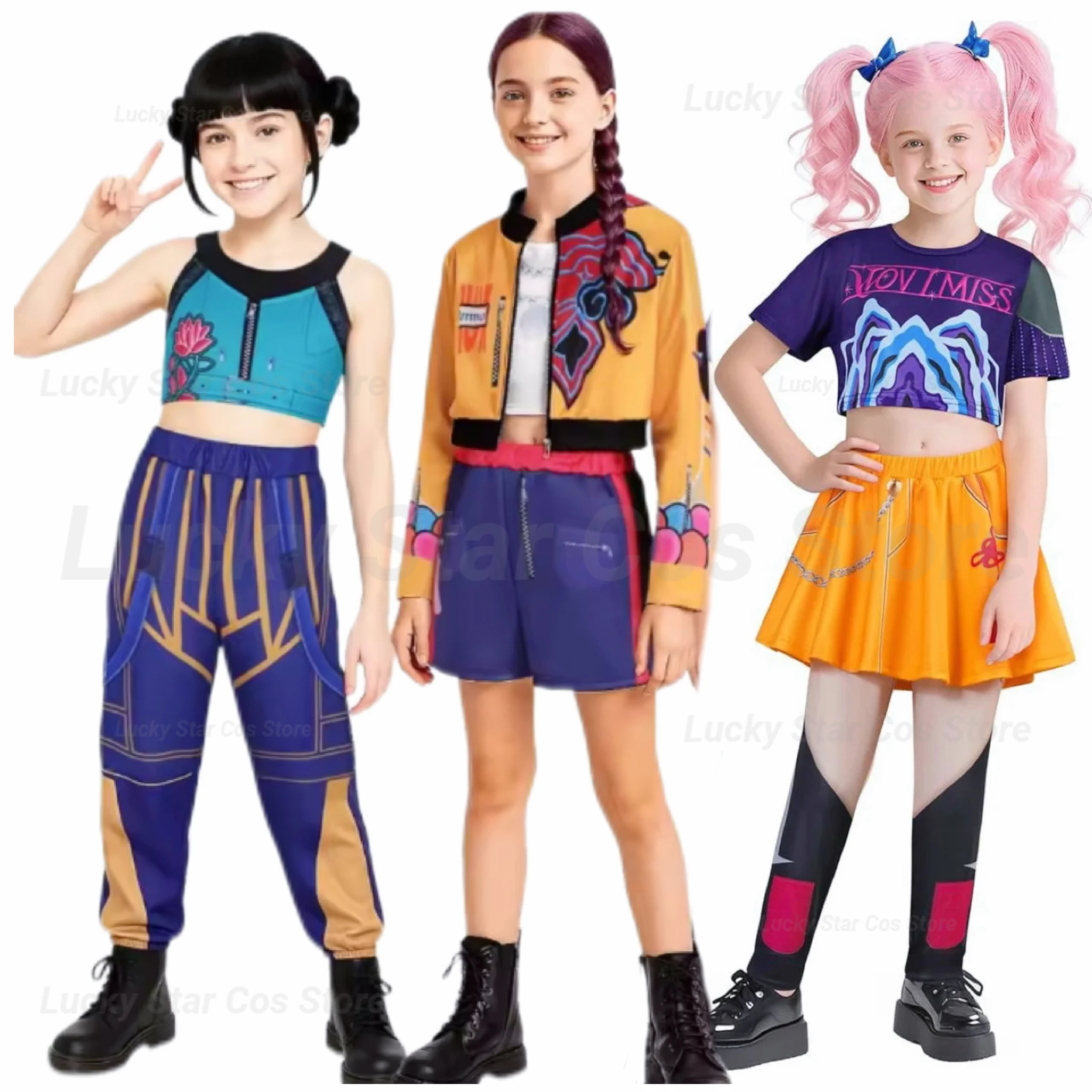 

Kids K POP Demon Hunters Rumi Zoey Mira Cosplay Huntrix Costume For Girls Clothes Group Idol Roleplay Halloween Carnival Suit