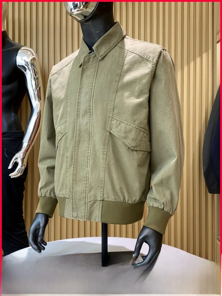 

Ретро-американский стиль! 3D-кроение! Мужская весенняя куртка из 100% хлопка с эффектом потертости, с отложным воротником, в рабочем стиле, модная верхняя одежда