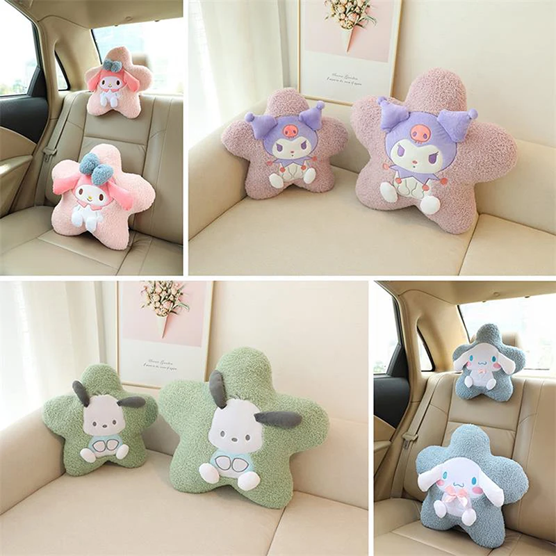 

Sanrio Cute Kuromi Car Headrest Cover Kawaii Japanese Style Back Cushion Plush My Melody Car Decoration Gifts