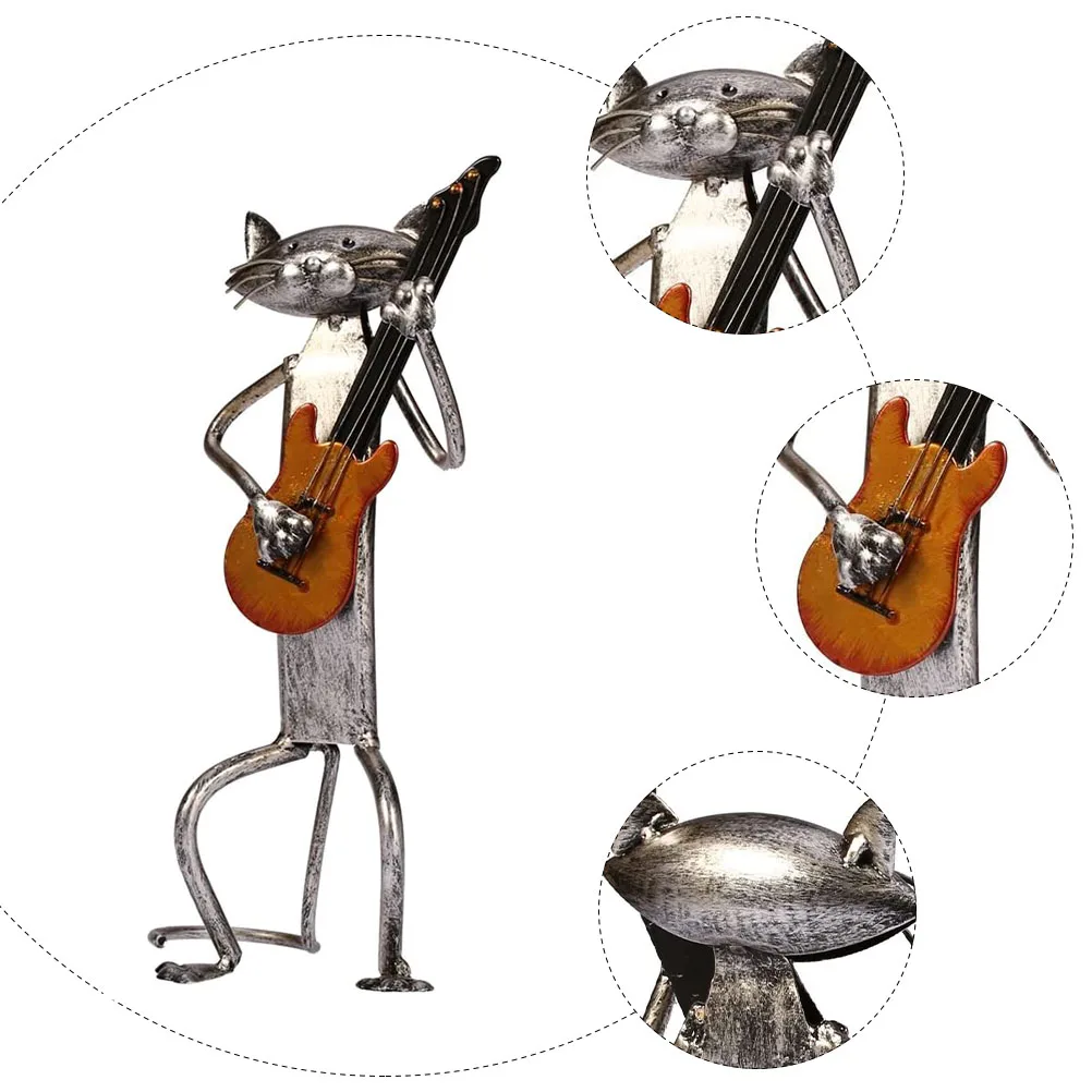

Creative Iron Art Guitar Ornament Metal Cat Statue Decor For Home Office Desktop Decoration Music Theme Craft Iron Art