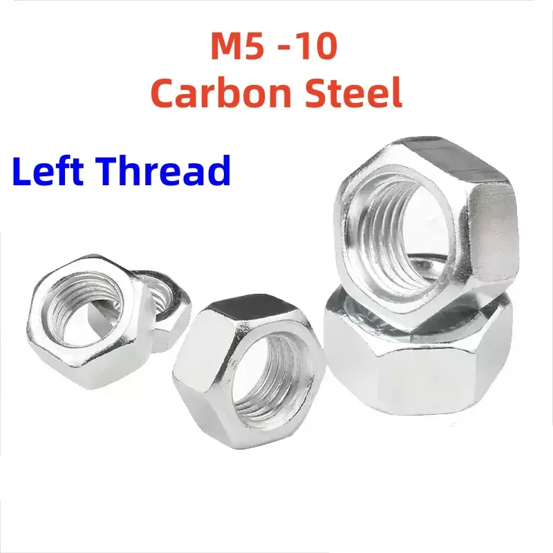 M5 M6 M8 M10 White Zinc Carbon Steel Left Thread Hex Hexagon Nut Hex Nuts  20/10/5/2 pcs