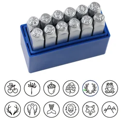 12pcs metal stamp set logo custom punch jewerly stamping carving leather tool set Animal plant DIY brand logo stamper 6mm size