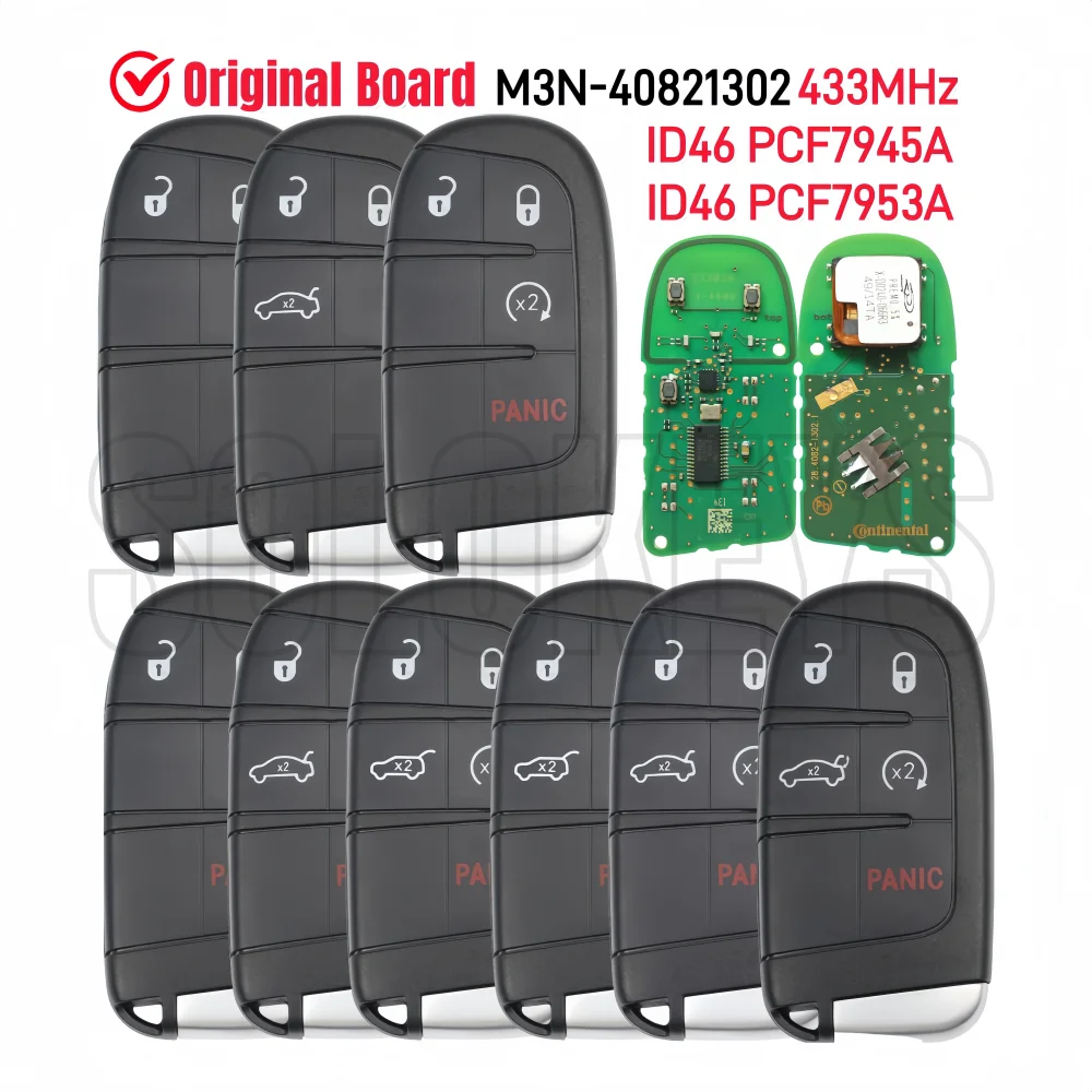 

SOLOKEYS M3N-40821302 433MHz ID46 PCF7945A PCF7953A Smart Key For Chrysler 300C Dodge Charger Journey Challenge Dart Durango