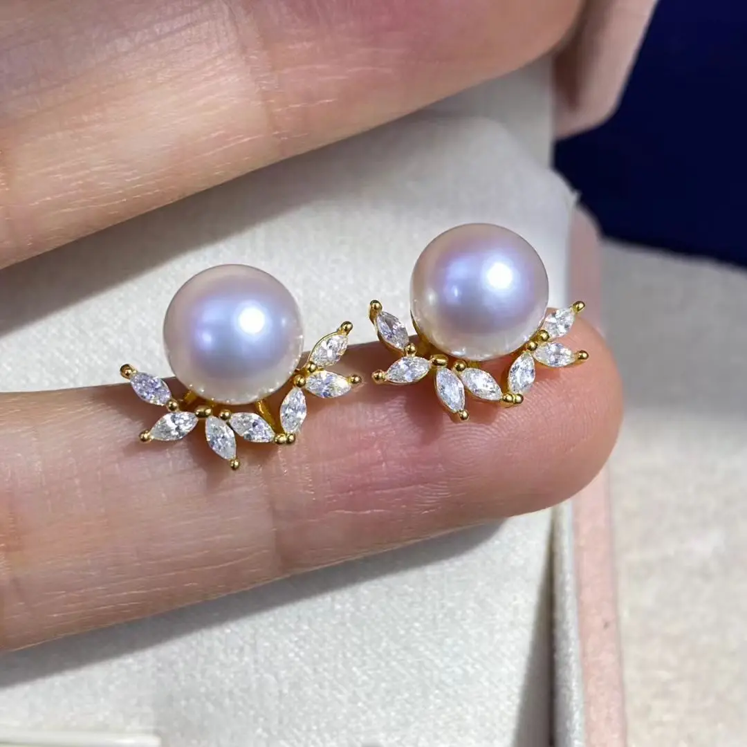

Wholesale S925 Sterling Silver Earrings Mount Findings Settings Base Mounting Parts Accessory for 7-8mm Pearls 5 pairs/lot