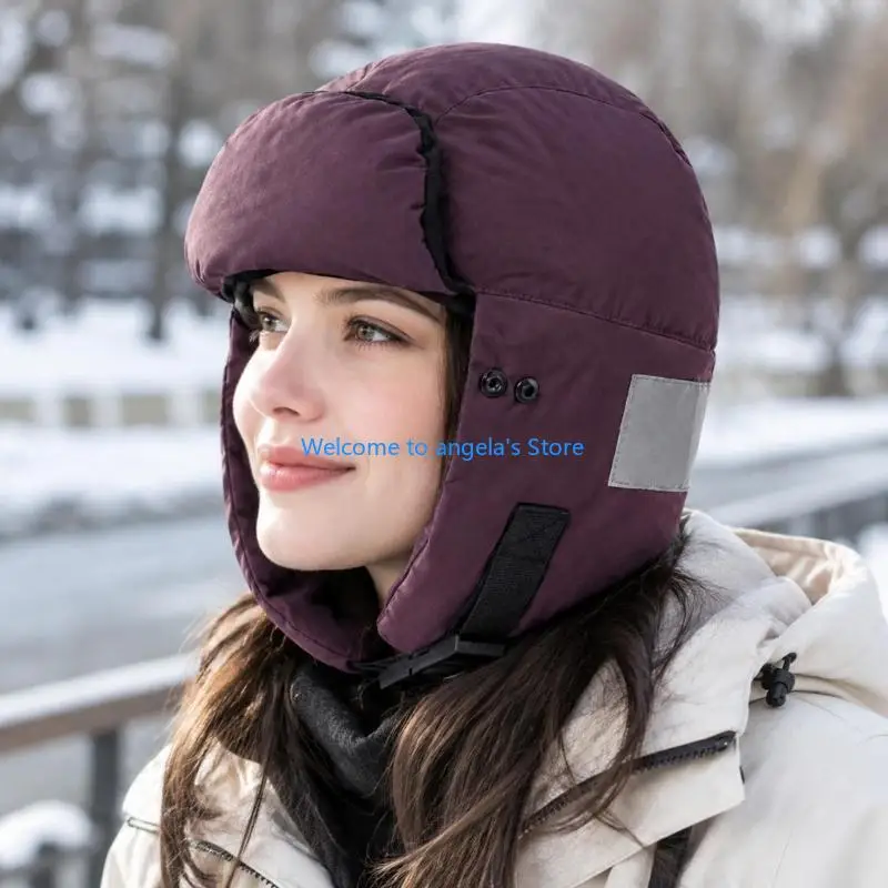 X4YC Cold Weather Trapper Cap with Ear Panels, Short Front Brim, Side Fasteners, and Adjustable Under-Chin Closure for