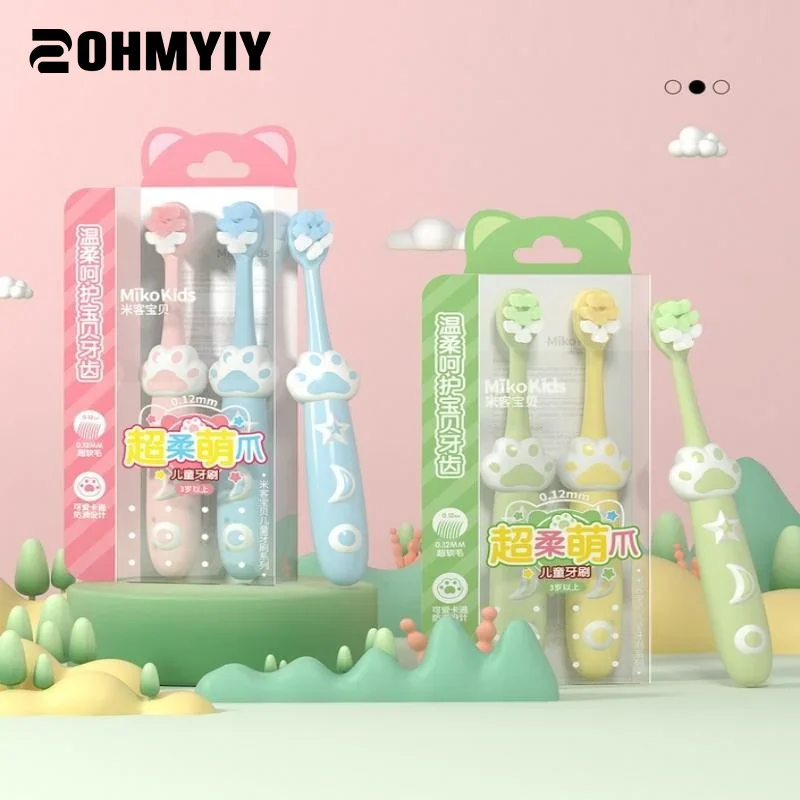 2 個の柔らかい毛子供歯ブラシ猫の足の形をした子供漫画歯ブラシ子供のための 3 歳以上