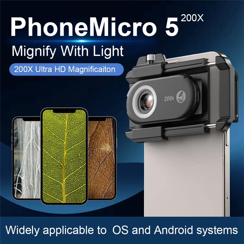 MLGB-200X Mobile Phone Microscope Lens HD Optical Magnifier For Skin Textile Biology Outdoor Scientific Microscope