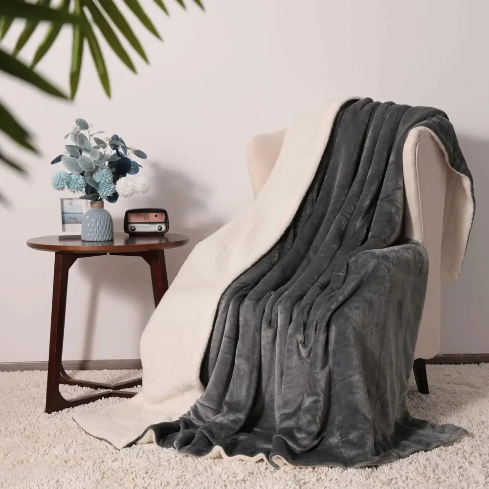 

Одеяло из шерпы King Size, мягкое флисовое покрывало для кровати, двустороннее толстое пушистое одеяло на зиму (серый, 90x108 дюймов) — горячее предложение!