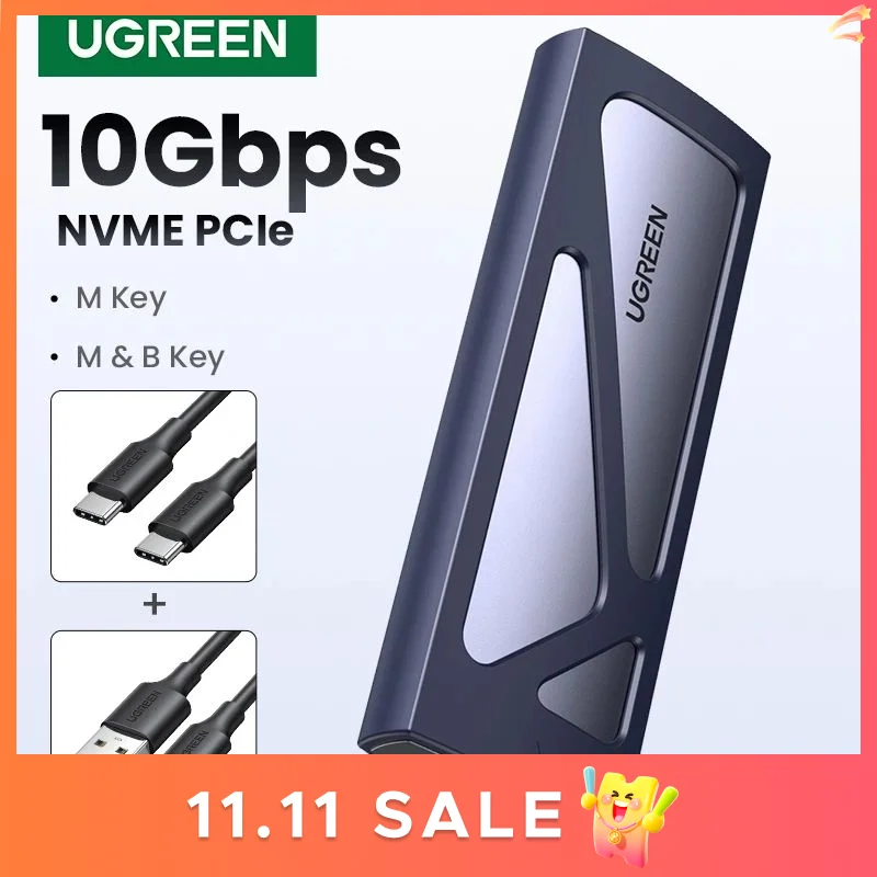 

UGREEN M2 SSD Case NVMe 10Gbps SSD Adapter USB C 3.2 Gen2 Tool-Free External Enclosure for NVME PCIE SSD Disk Box M.2 SSD Case