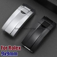 Silver Black Watch Buckle for Rolex DAYTONA SUBMARINER GMT WatchBand Clasp Stainless Steel 9x9mm Fine-tuning Pull Button Buckle