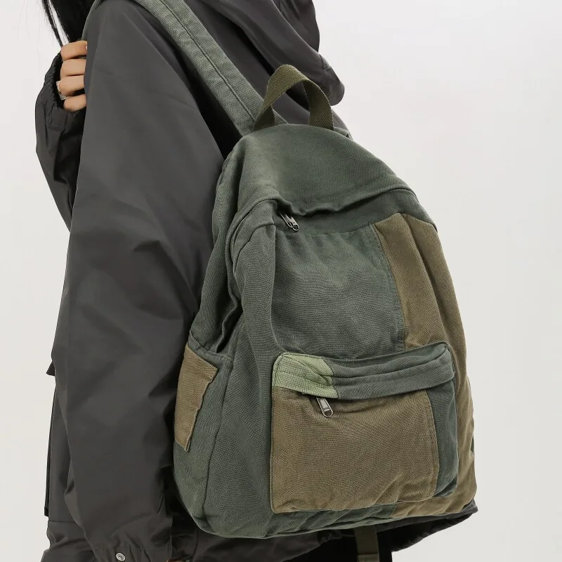 Casual Vintage Canvas Double Shoulder Bag for Students Commuting Backpack Trendy Street Style Bookbag Soft Handle Inner Patch...