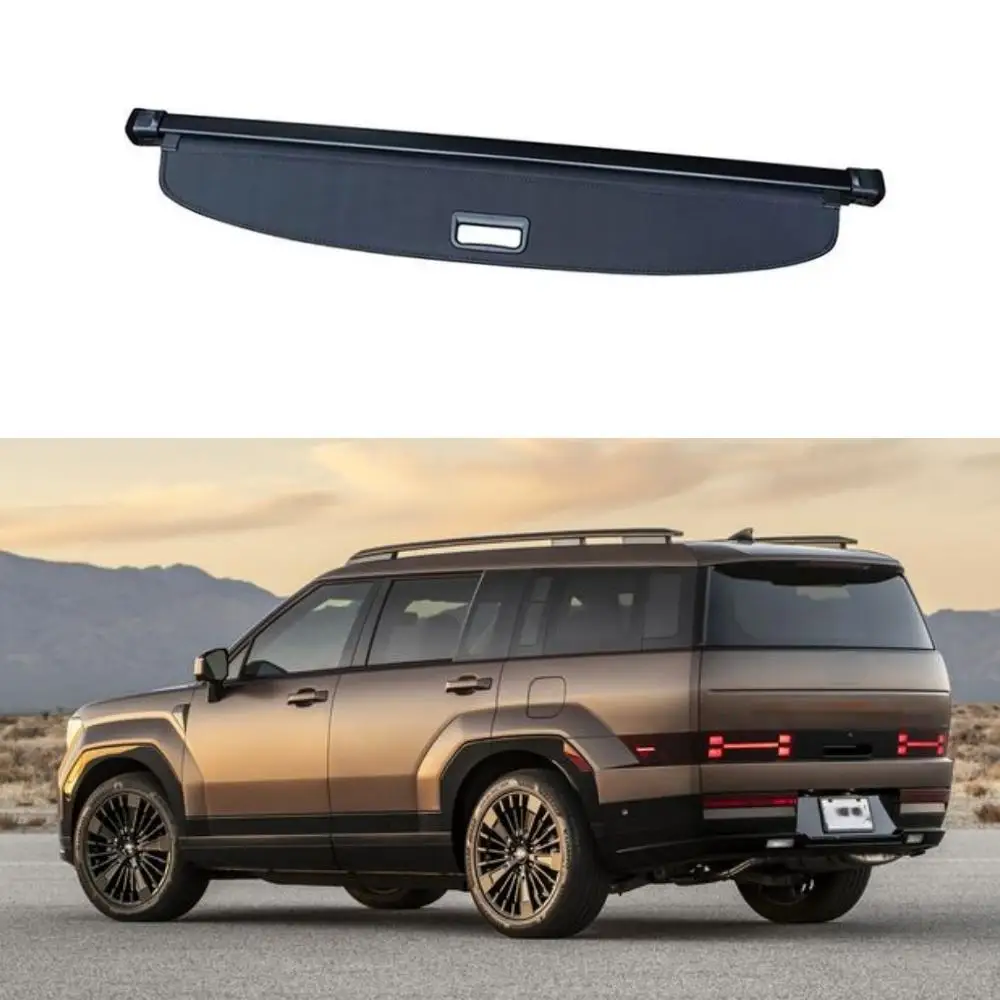 Black Leather Rear Trunk Shade Retractable Cargo Cover for Hyundai Santa Fe 2024