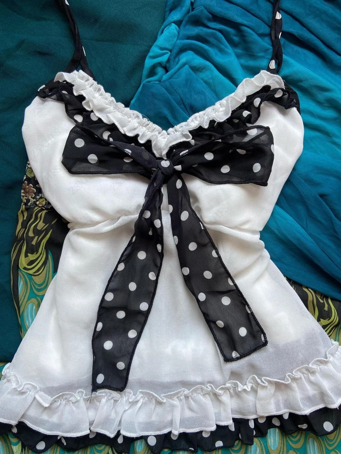 Vintage Polka Dot Bow Camisole Women's Lotus Leaf Lace  Waist Cinching Slim Corst Cuteore Sweet Spicy Girl Wearing Top Outside