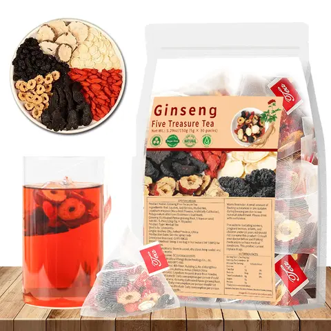 Ginseng Five Treasures Tea, Containing 30 Portable Independent Small Bags Of Tea, Ginseng, Wolfberry, Mulberry And Red Dates Combined With Flowers And Tea Bags, Large‑capacity Family Sharing, Simple Brewing, Suitable For Guests To Drink By Themselves.