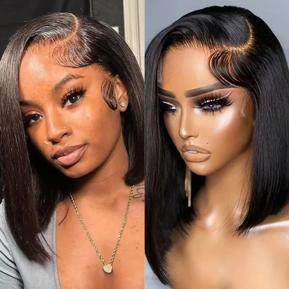 

Готовый к носке парик-боб без клея, с предварительно выщипанными волосами, прямой, для чернокожих женщин, 13x4 HD, с прозрачной кружевной передней частью, для начинающих, короткий парик