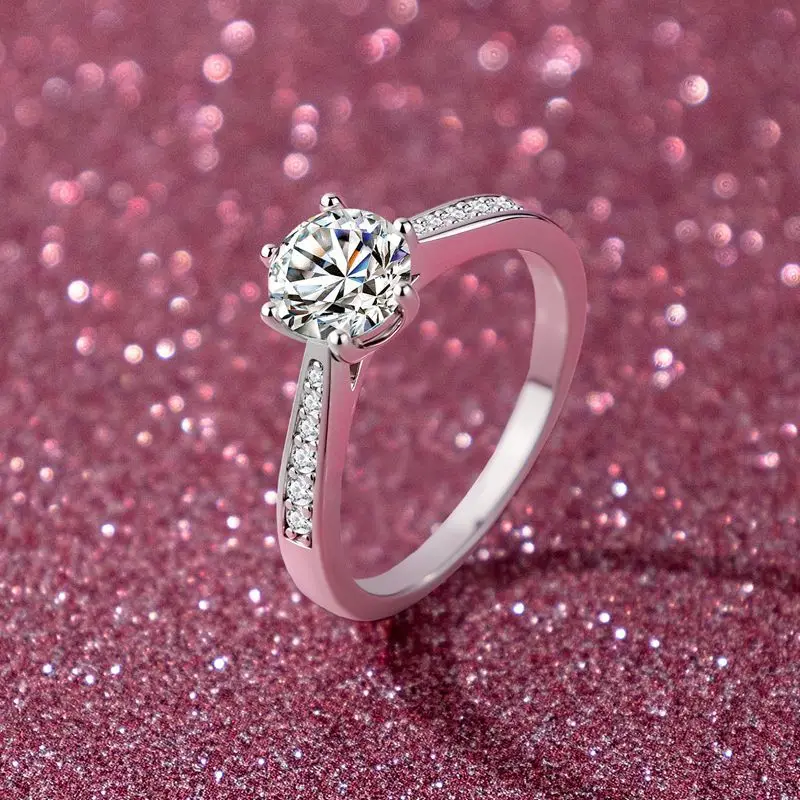 Daily Gentle Six-claw Micro-set Ring 1 Carat For Women, Moissanite PT950 Platinum Delicate Sparkling All-match Ring