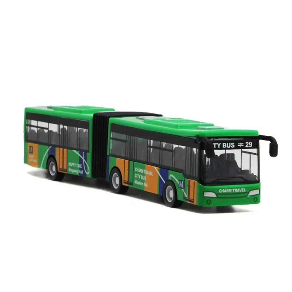 1/64 Simulatie Mini Dubbele Sectie Stadsbus Pull-back Auto Legering Inertie Model Kinderen Speelgoed Tour Bus Voertuig Jongens kerstcadeau