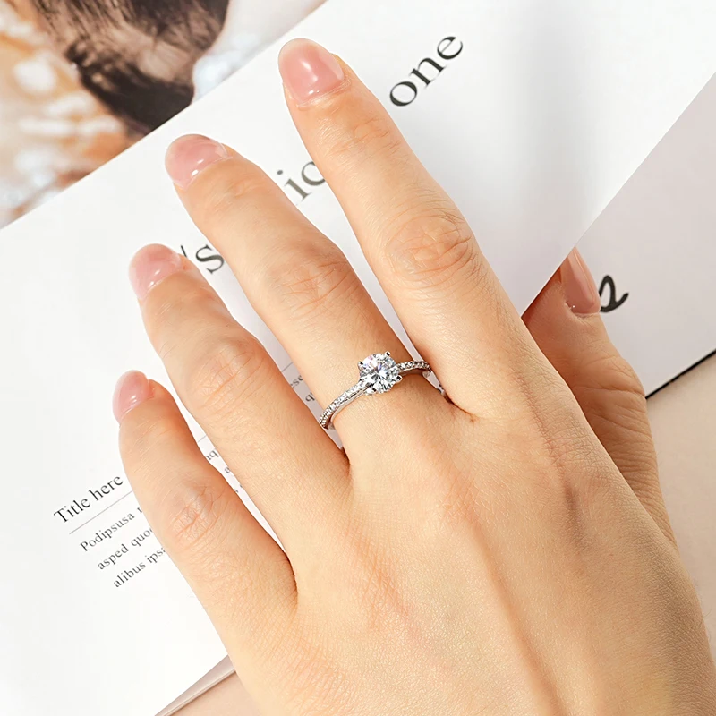 Rrjzz Runder Solitär-Moissanit-Diamant-Verlobungsring in Silber- und Goldfarbe, Zeitlose Eheringe für Frauen, Leichterer Schmuck – Detail 23