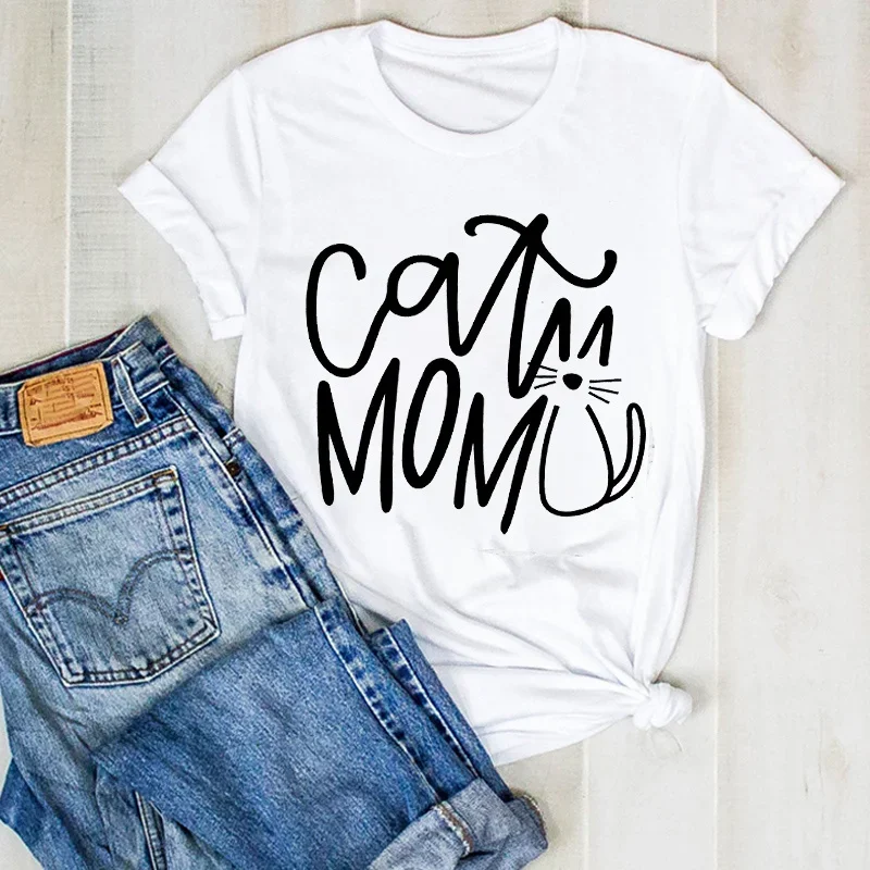 

Women Lady Cartoon Cat Mom Letters Print Cute Fashion Summer Ladies T Tee Tshirt Womens Female Top Shirt Clothes Graphic T-shirt