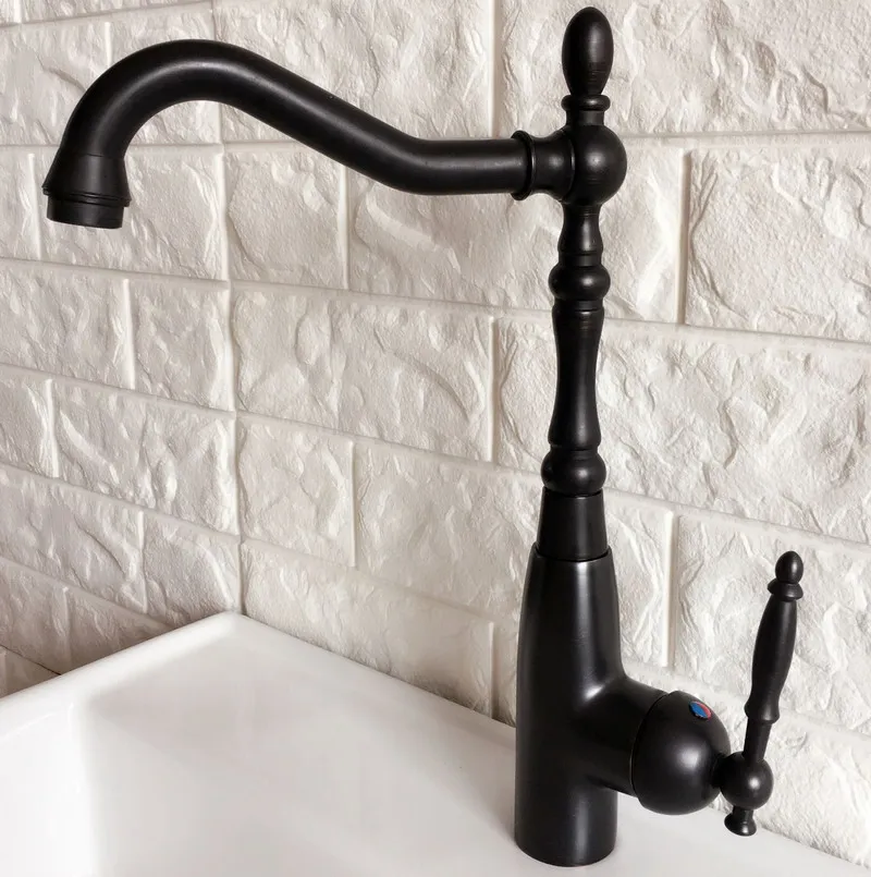 

Black Oil-Rubbed Bronze Washbasin Faucet Single Handle Swivel Spout Kitchen Bathroom Sink Hot And Cold Water Mixer Taps 2nf376