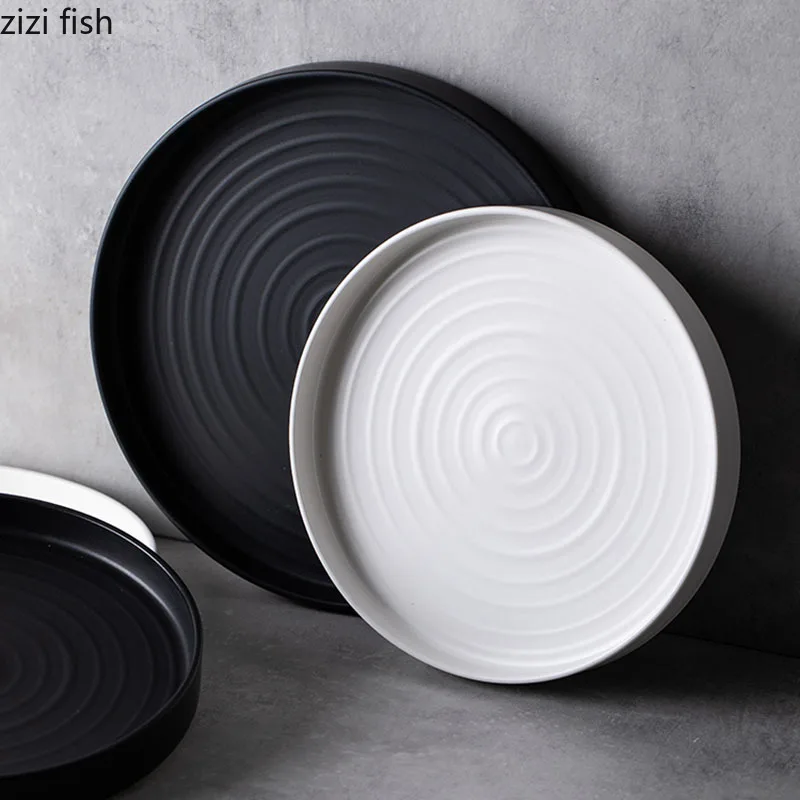 European-style White Black Ceramic Plate Beef Plate Dinner Plate Hotel Service Tray Table Decoration Kitchen Storage Supplies