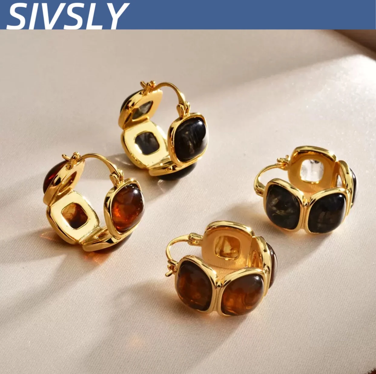 

[Personality] Autumn and winter new style literary Melard earrings, coffee color resin ear clip, luxurious and high-end feeling