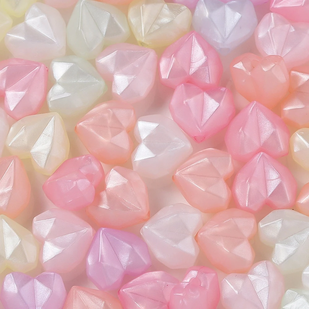 10/30pcs Acrylic Luminous Heart-Shaped Beads Shiny Faceted Love Spacer Beads for DIY Necklace Bracelet Jewelry Making Findings