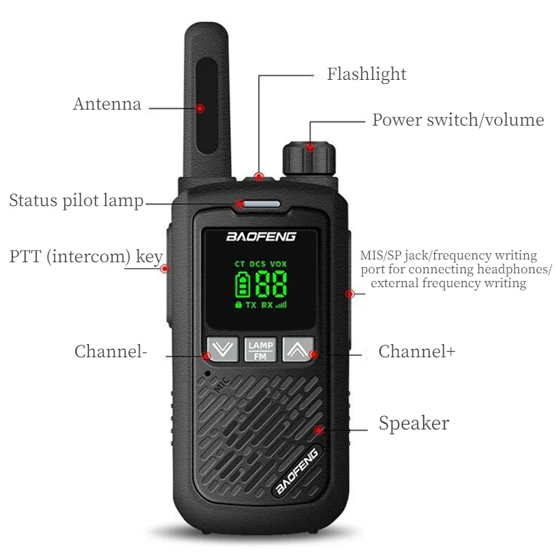 2PCS BF-T17 FRS Mini Walkie Talkie Portable Two Way Radio Long Range 22CH VOX USB 2W0.5W Ham Radio with LED Flashlight