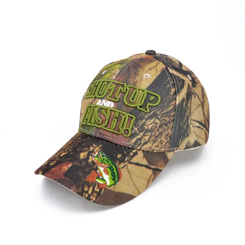 new arrival camouflage baseball cap 3D embroidery SHUT UP FISH camouflage hats unisex snapback hat travel caps