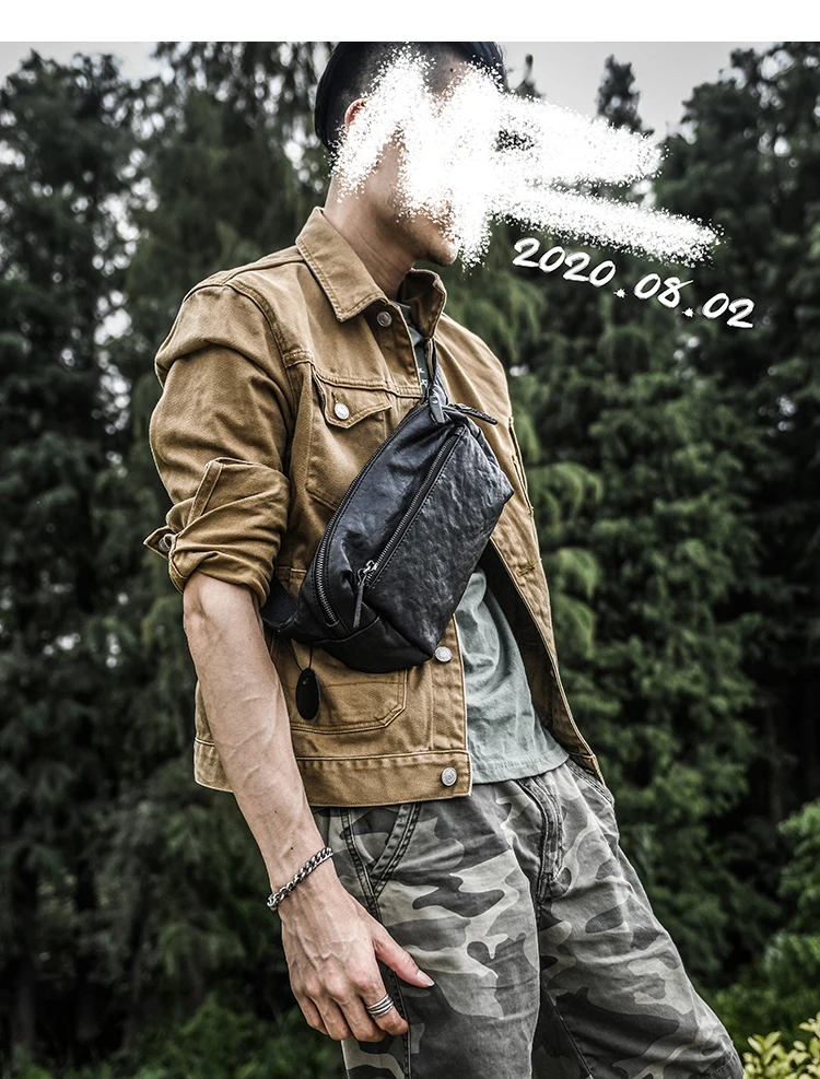 

fashion casual designer vegetable tanning cowhide men's black chest bag outdoor travel luxury genuine leather crossbody bag