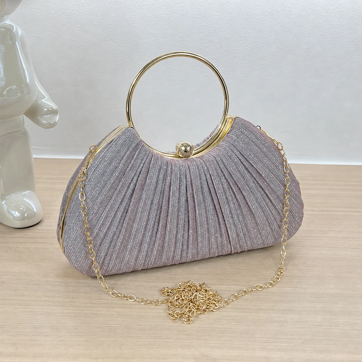 Glitter Handbag Gold-Plated Crossbody Clutch Women'S Handbag Vintage Pleated Dumpling Bag For Formal Parties Date Nights Gala
