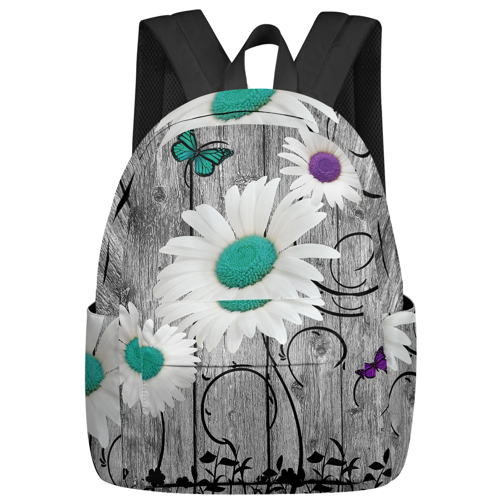 

Wood Grain Daisy Butterfly Retro Art Backpacks Teenagers Student School Bags Laptop Backpack Men Women Female Travel Mochila