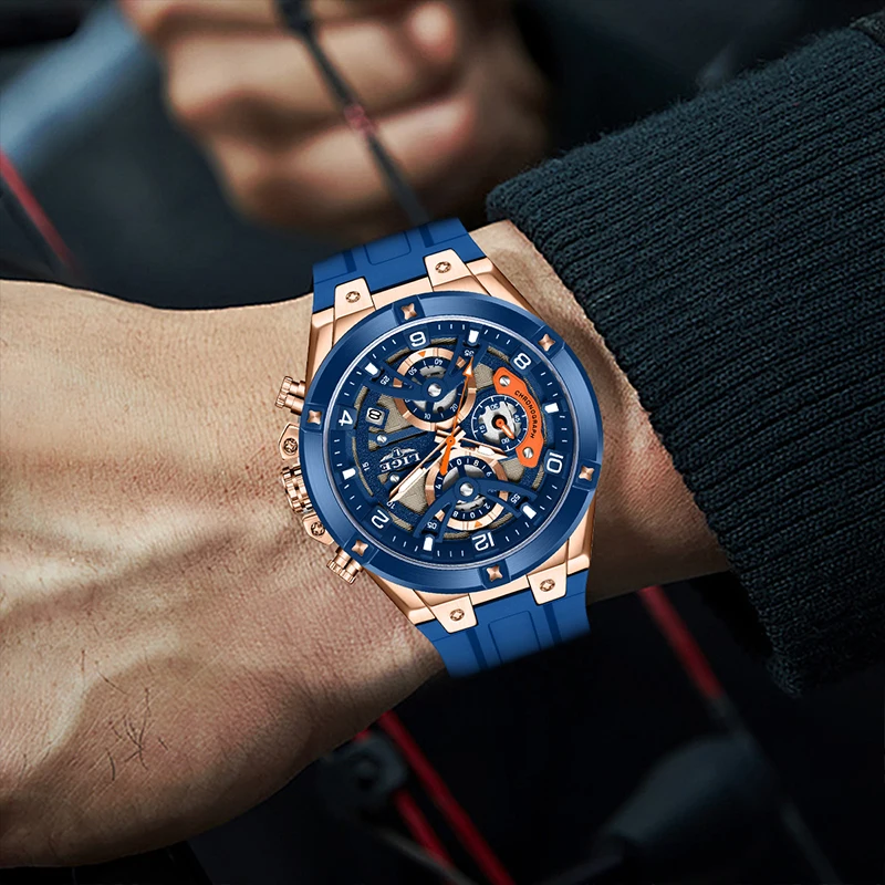 LIGE 2025 高級腕時計 メンズ スタイリッシュ ビジネス 防水 シリコン メンズ腕時計 男性用腕時計 montres hommes+BOX