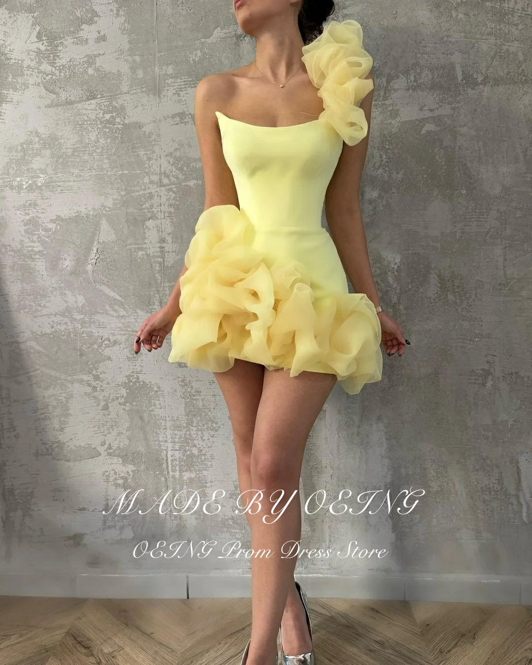 OEING Hoco Prom Dress Elegant Flowers Ruffles Short Party Dresses One Shoulder Homecoming Dress Vestidos De Fiesta Customized